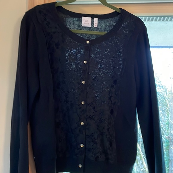 J. Jill lace front sweater with super shiny buttons - Picture 3 of 7